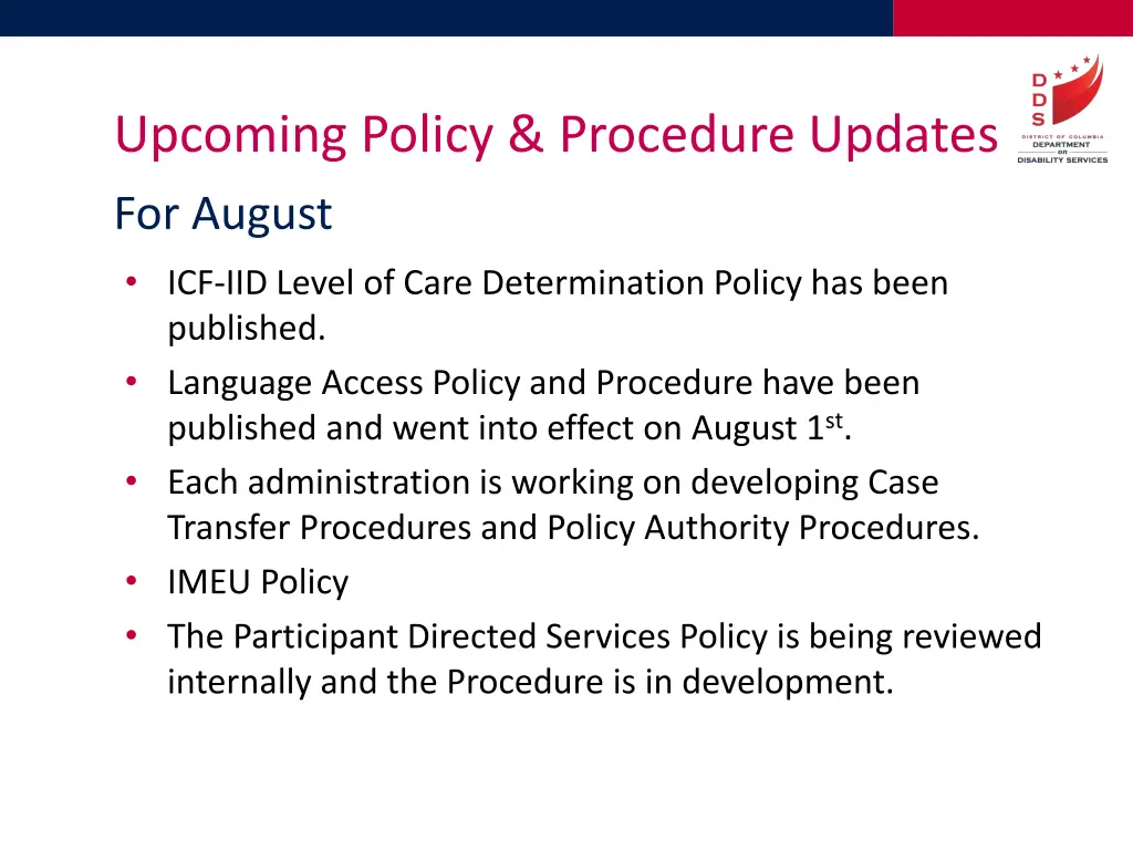upcoming policy procedure updates for august