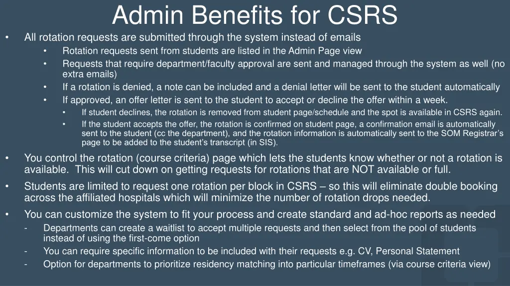 admin benefits for csrs all rotation requests