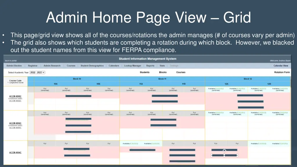 admin home page view grid