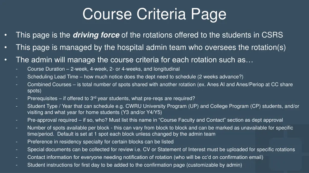 course criteria page