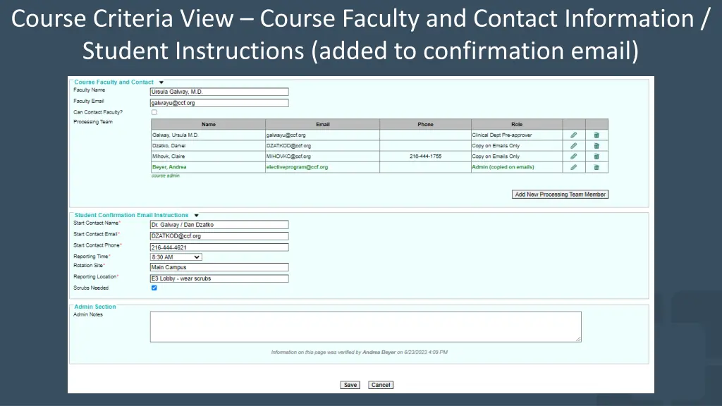 course criteria view course faculty and contact