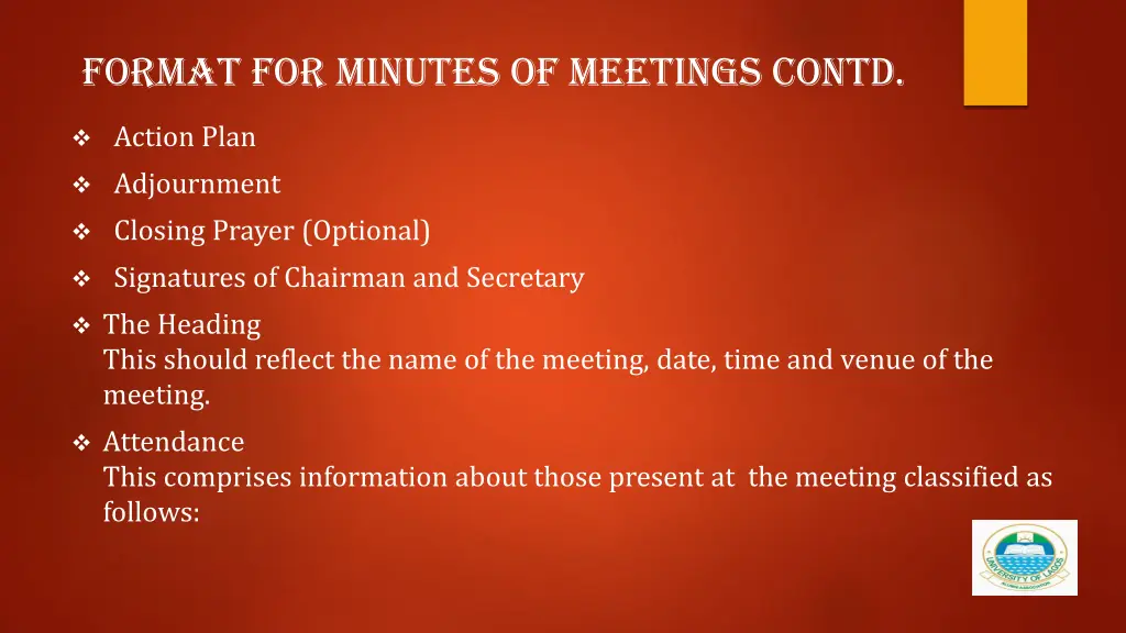 format for minutes of meetings contd