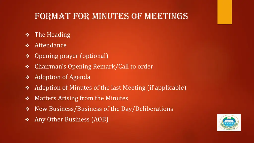 format for minutes of meetings