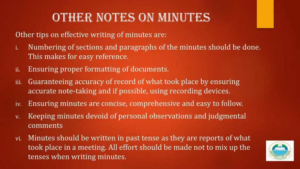 other notes on minutes