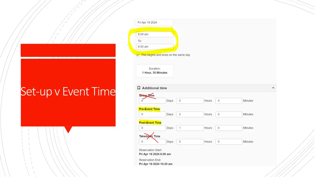 set up v event time