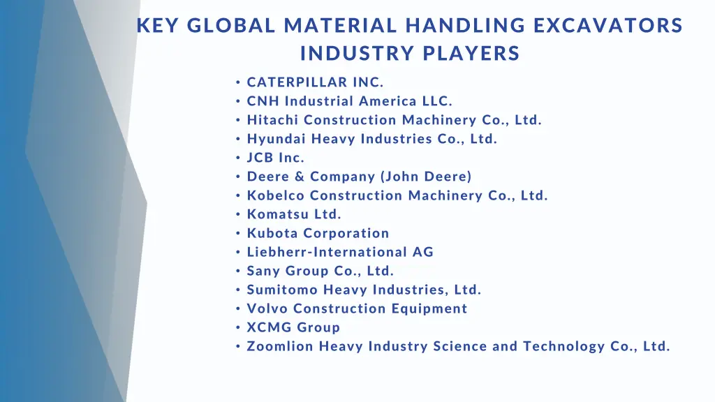 key global material handling excavators industry