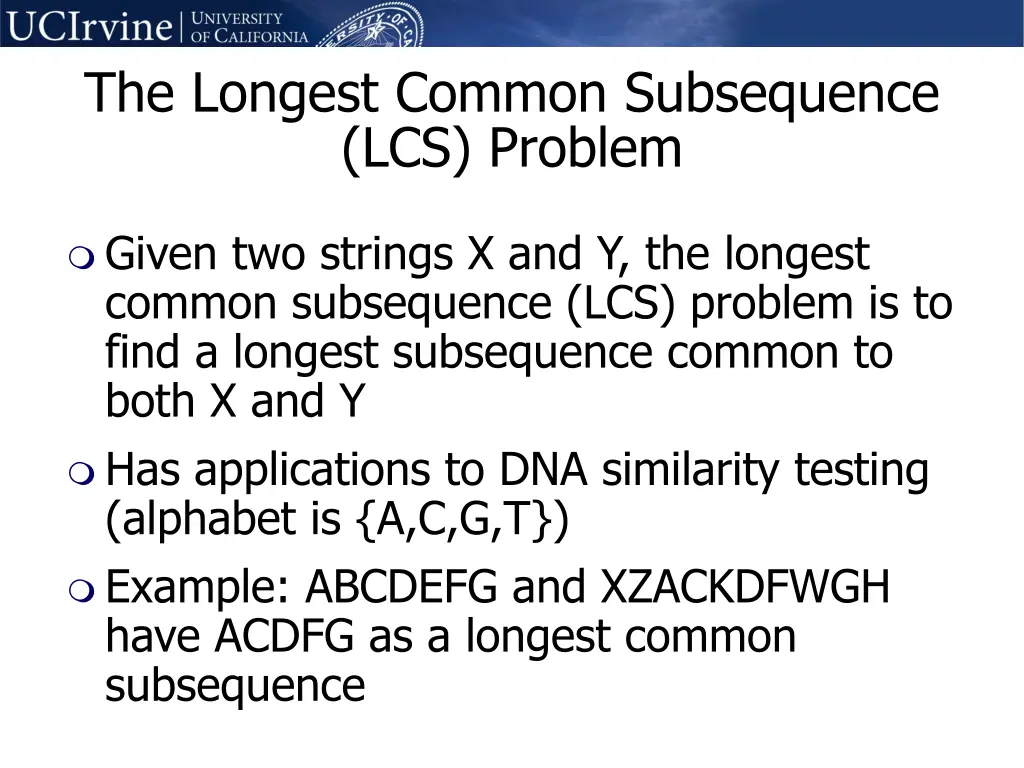 the longest common subsequence lcs problem
