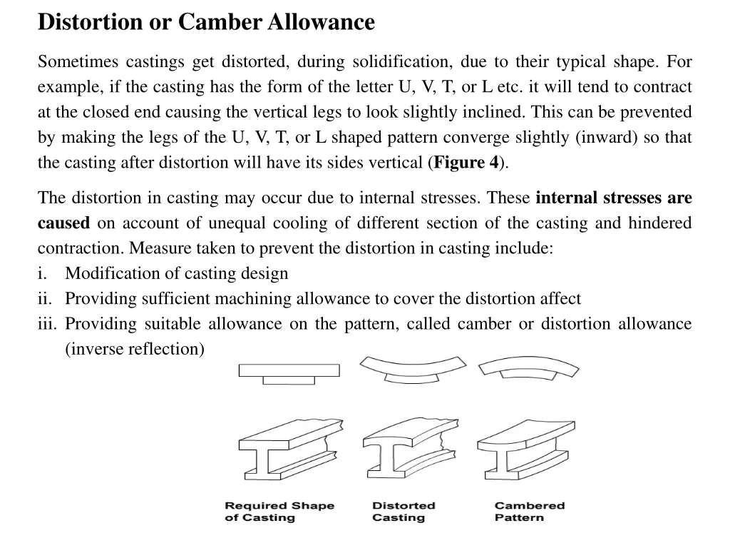 distortion or camber allowance