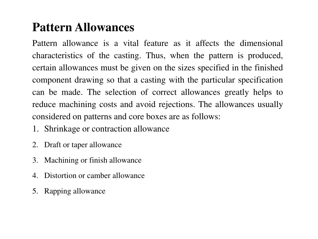 pattern allowances pattern allowance is a vital