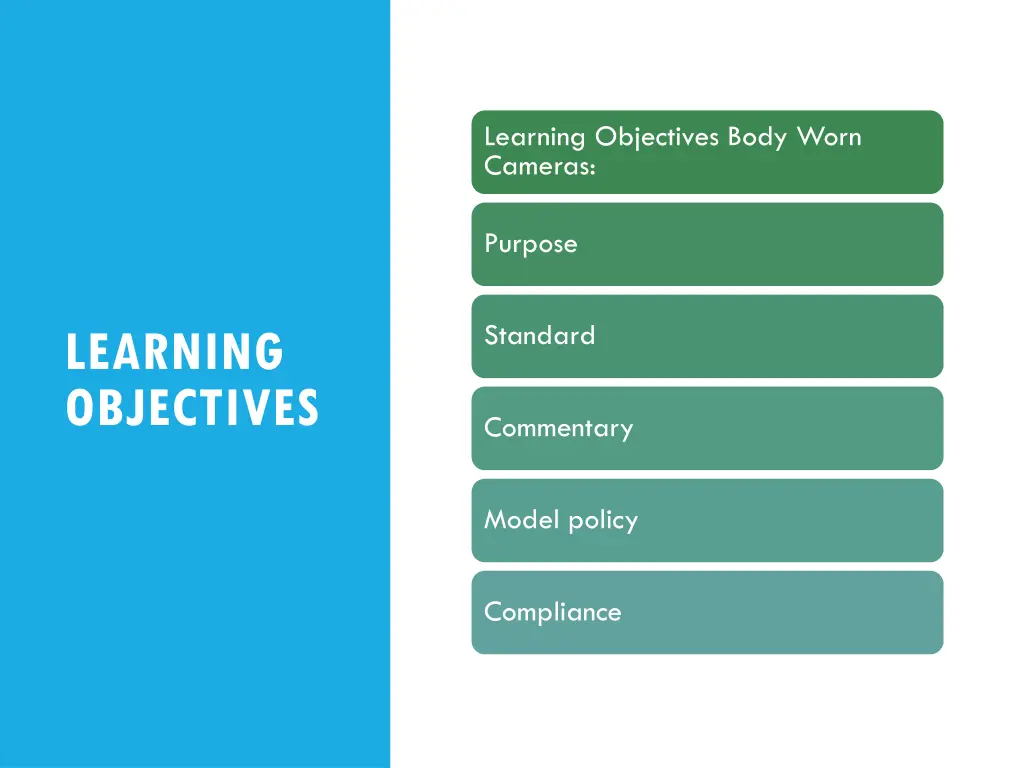 learning objectives body worn cameras