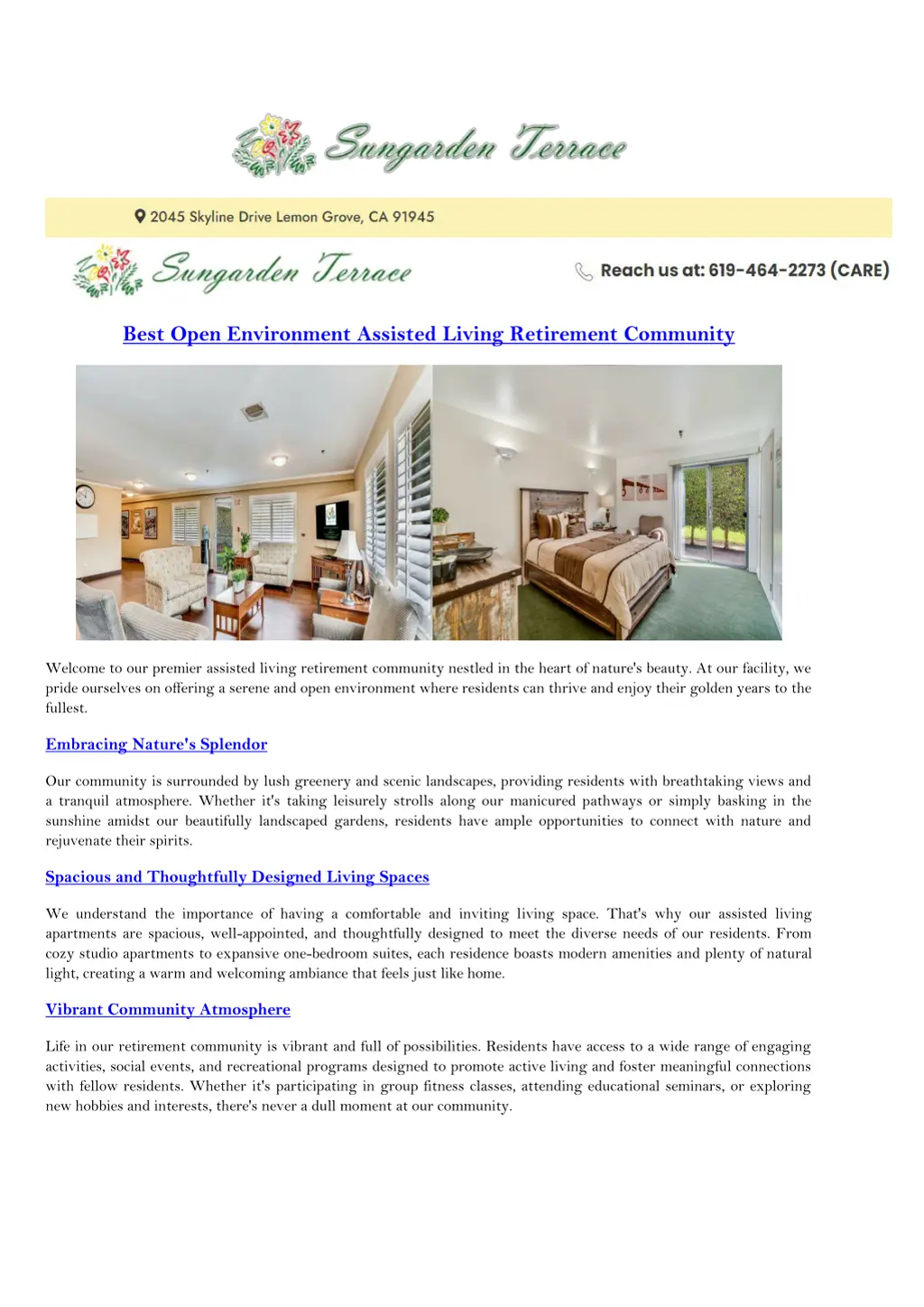 best open environment assisted living retirement