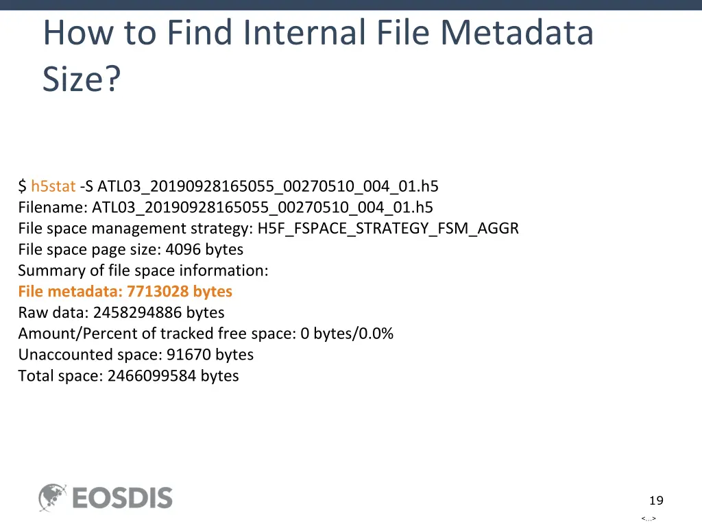 how to find internal file metadata size