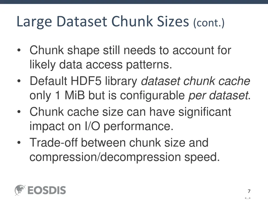 large dataset chunk sizes cont