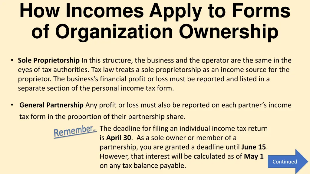 how incomes apply to forms of organization