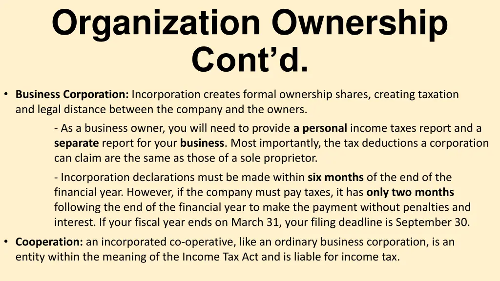 organization ownership cont d