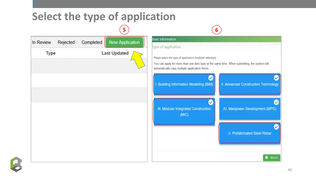 select the type of application