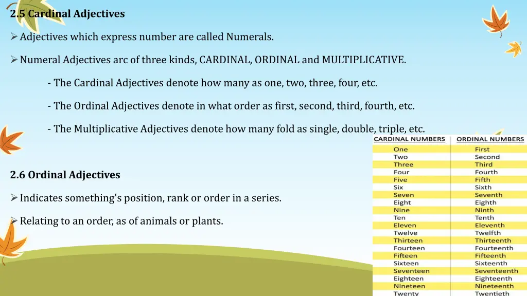 2 5 cardinal adjectives