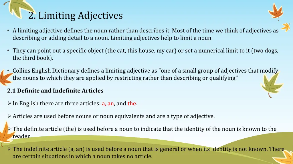 2 limiting adjectives