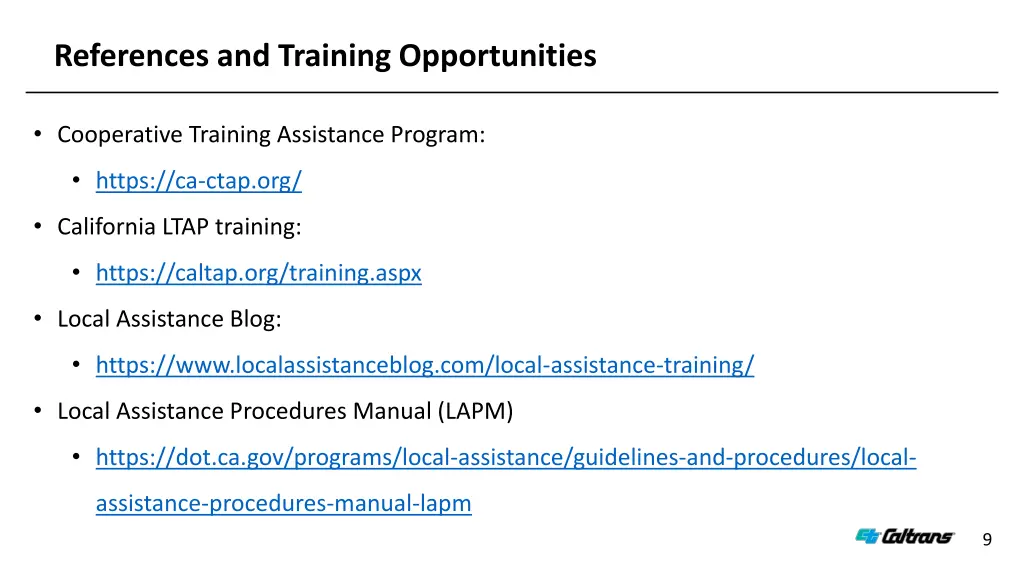 references and training opportunities