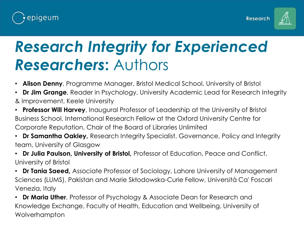 research integrity for experienced researchers 3