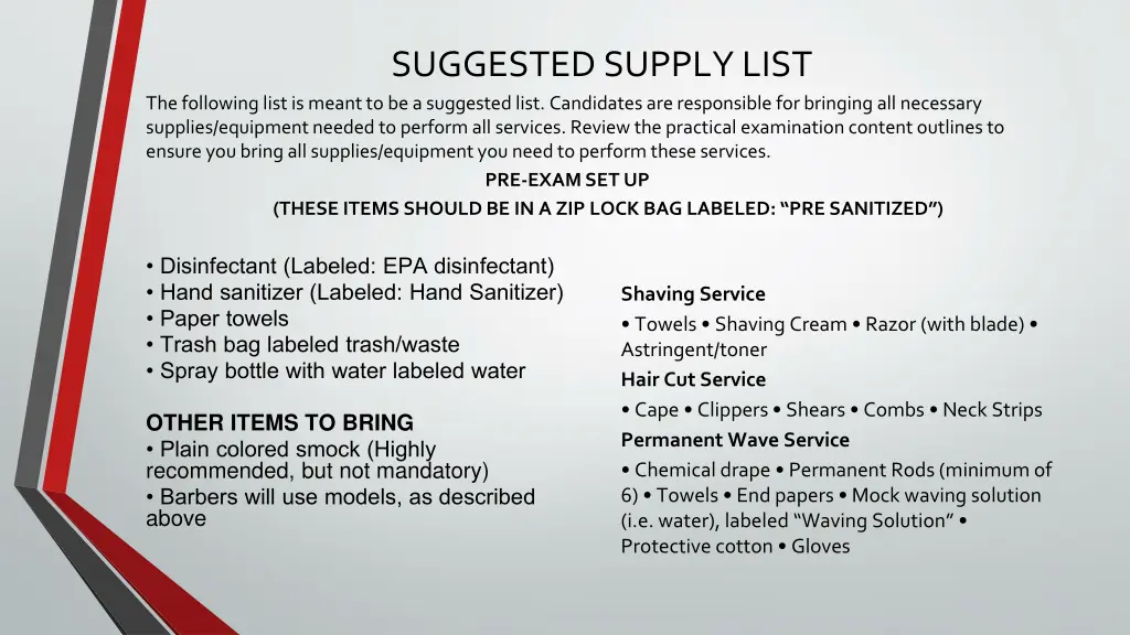 suggested supply list