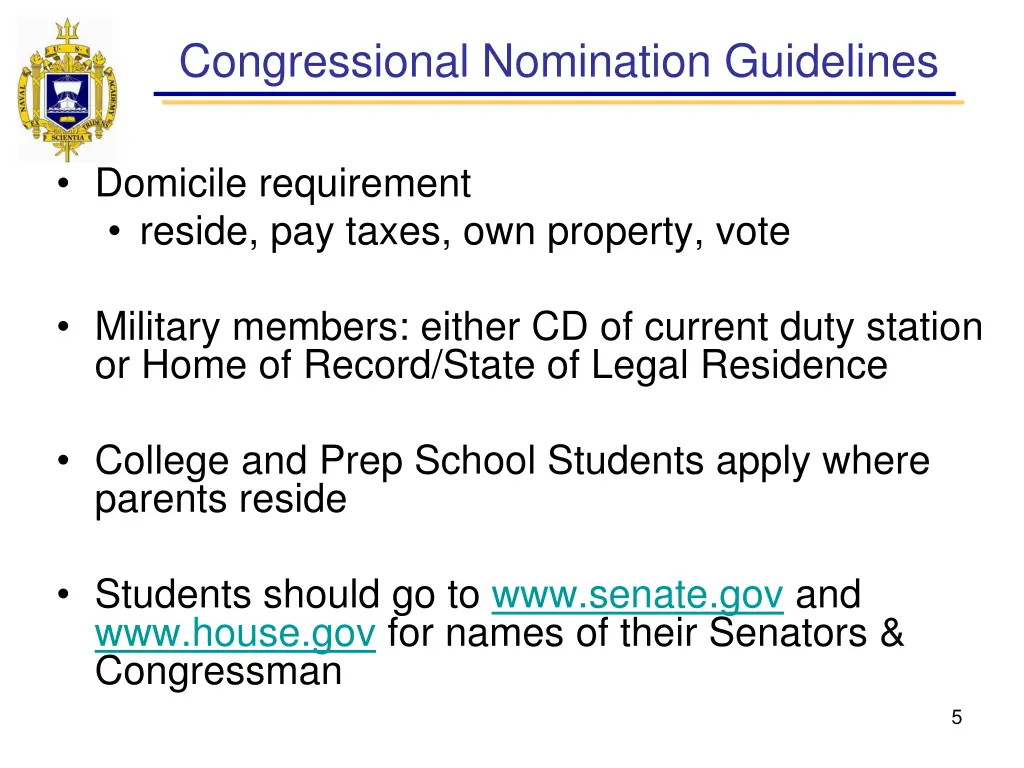 congressional nomination guidelines