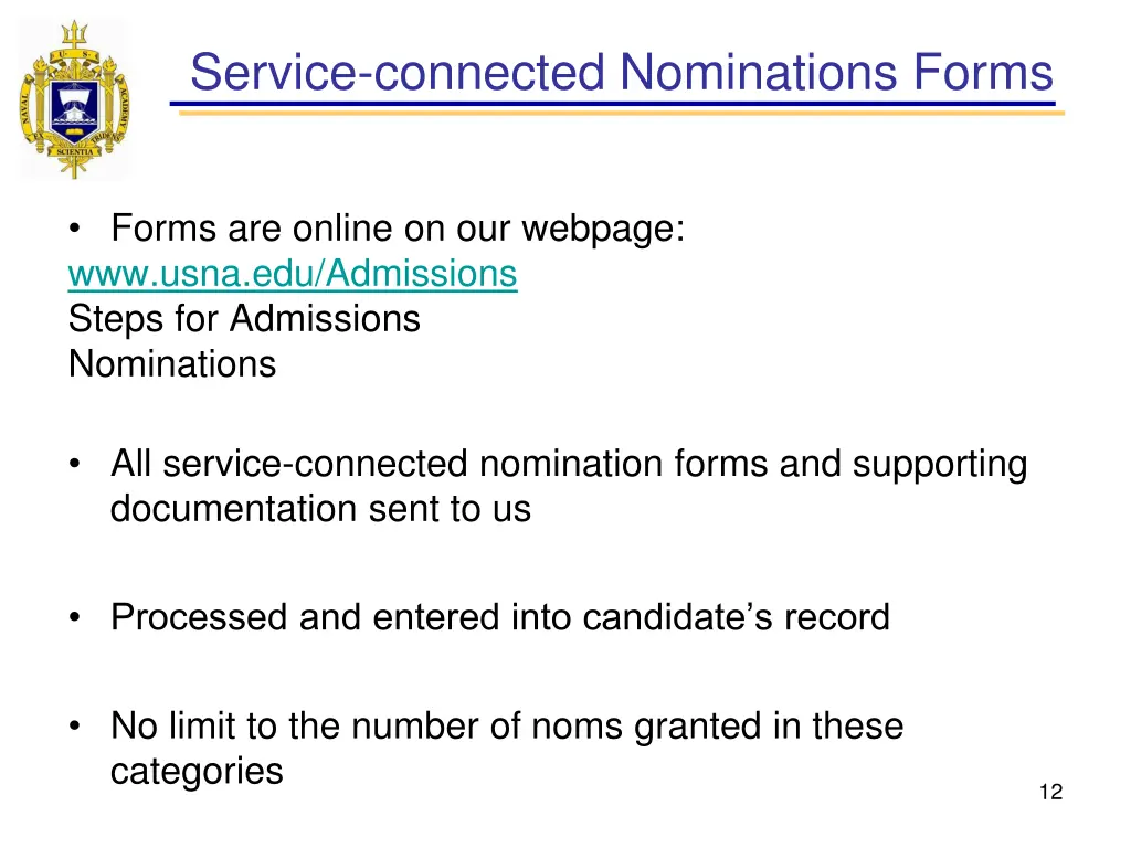 service connected nominations forms