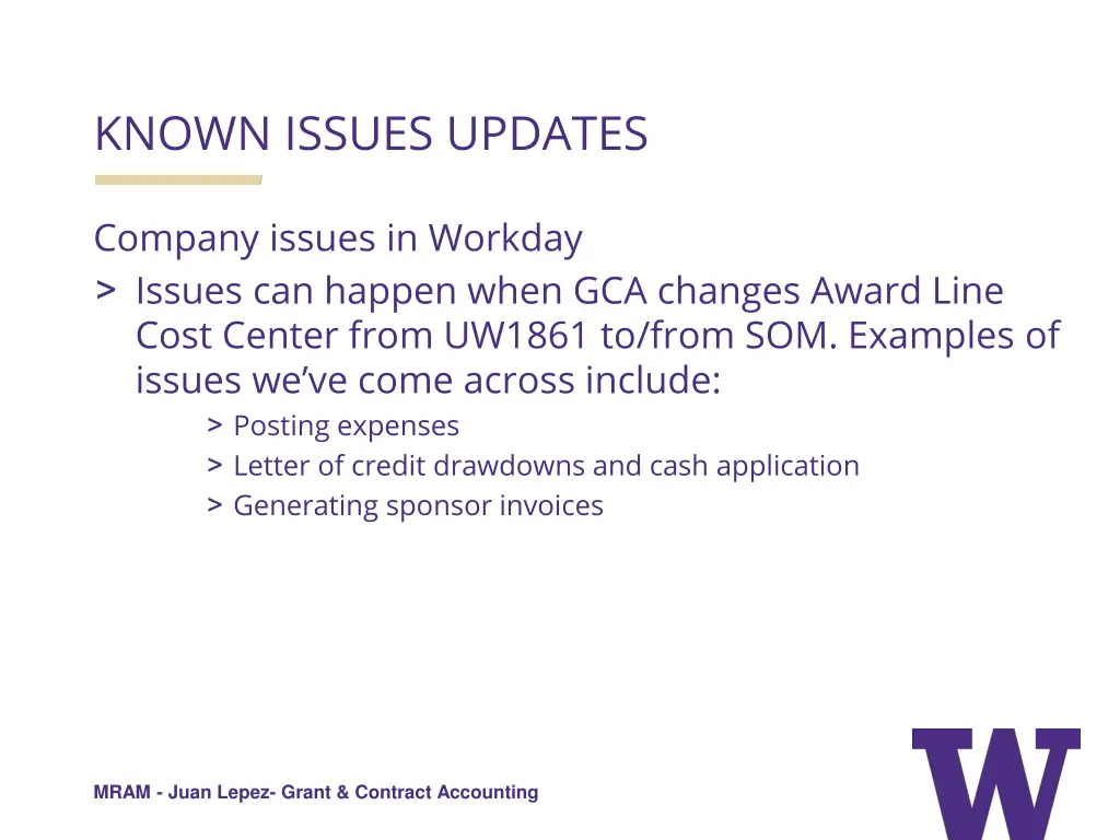 known issues updates