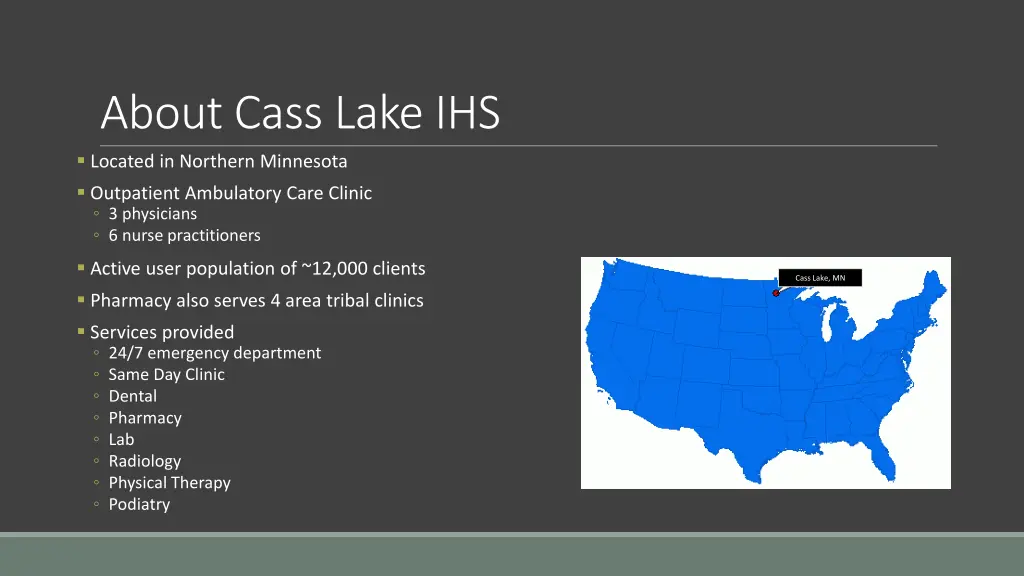 about cass lake ihs located in northern minnesota