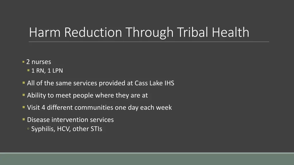 harm reduction through tribal health