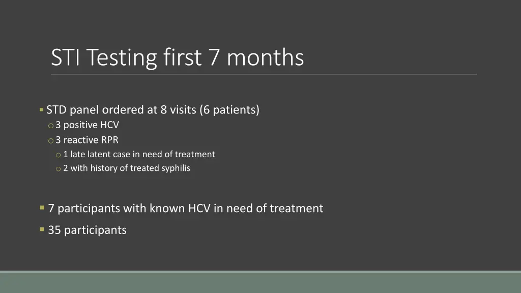 sti testing first 7 months