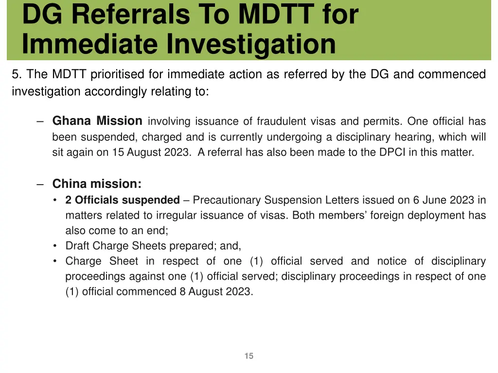 dg referrals to mdtt for immediate investigation