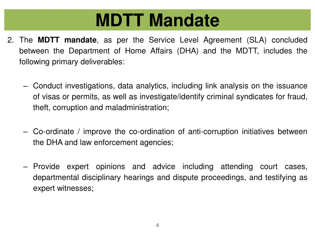 mdtt mandate