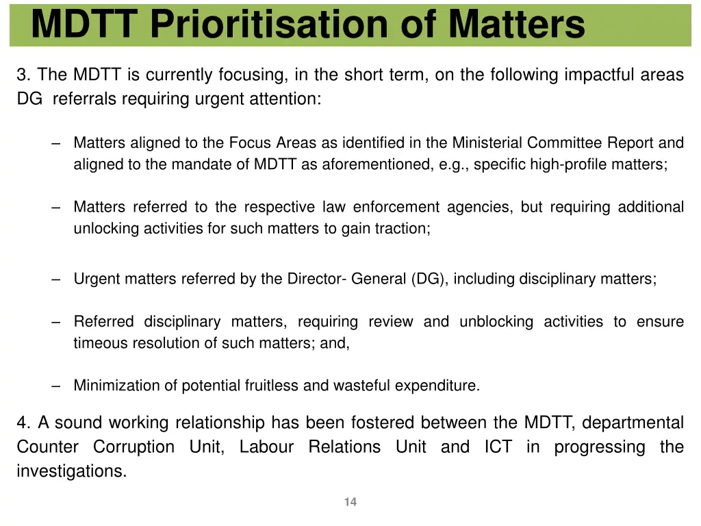 mdtt prioritisation of matters