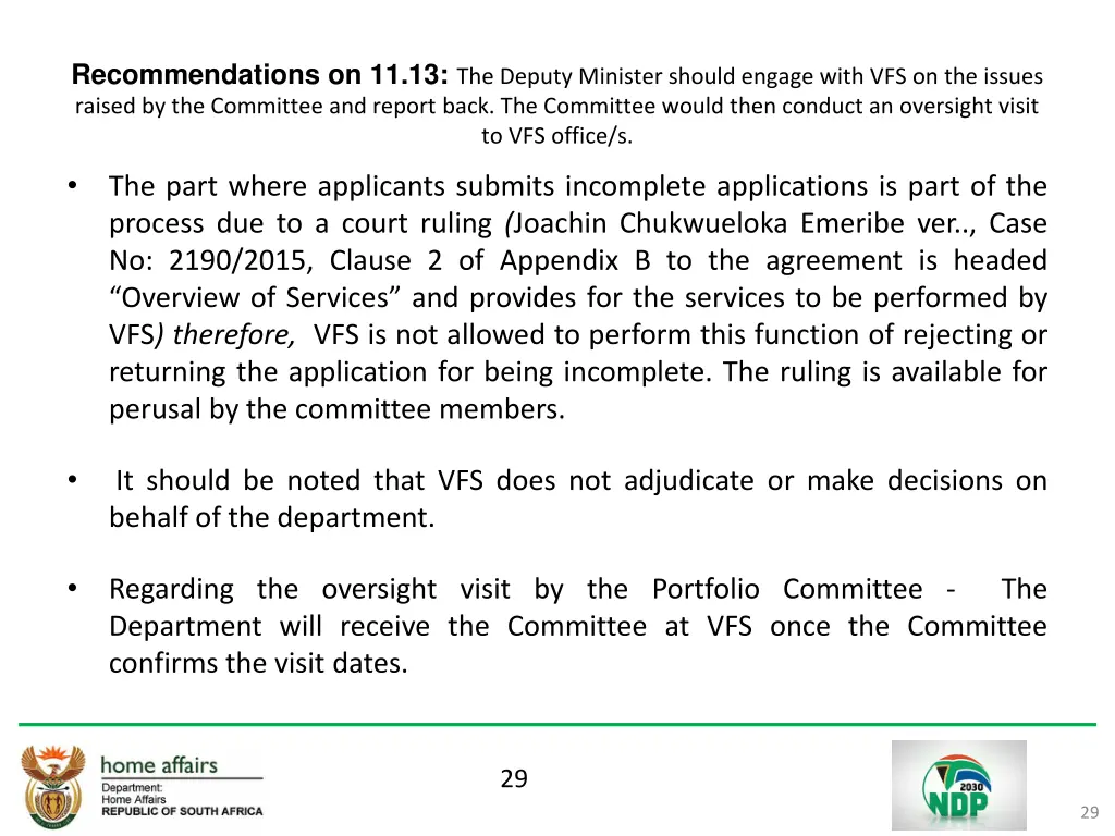 recommendations on 11 13 the deputy minister