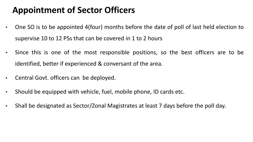 appointment of sector officers