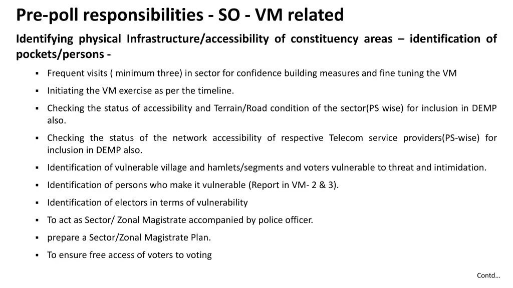 pre poll responsibilities so vm related