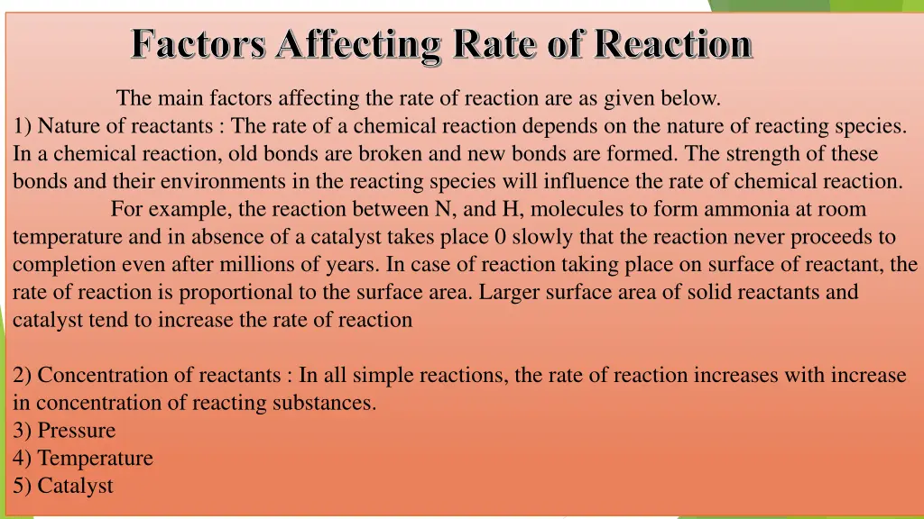 factors affecting rate of reaction