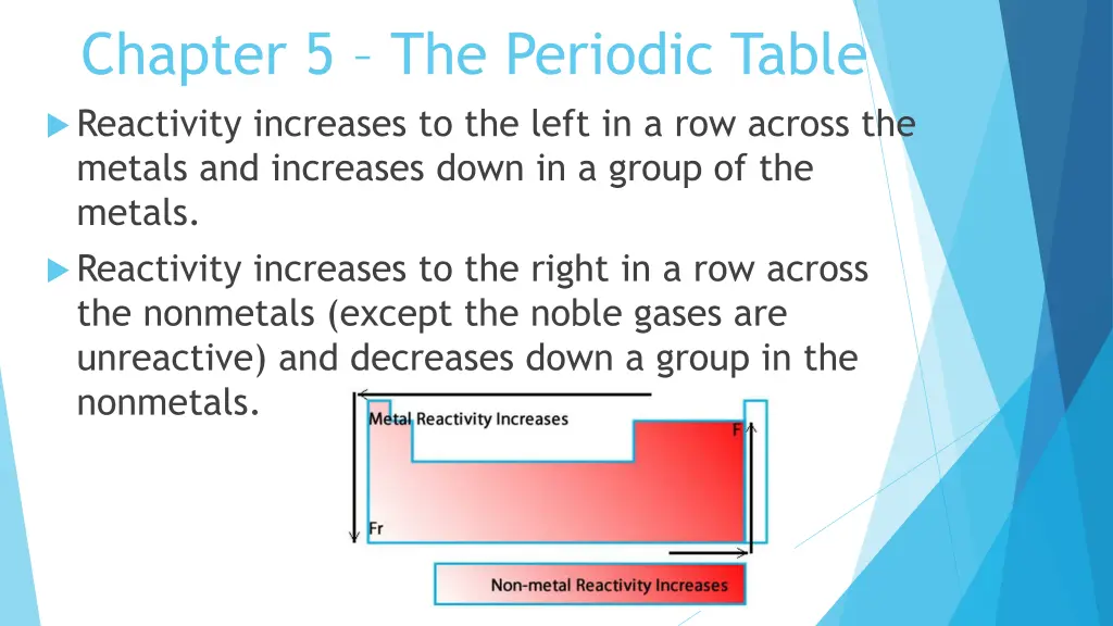 chapter 5 the periodic table reactivity increases