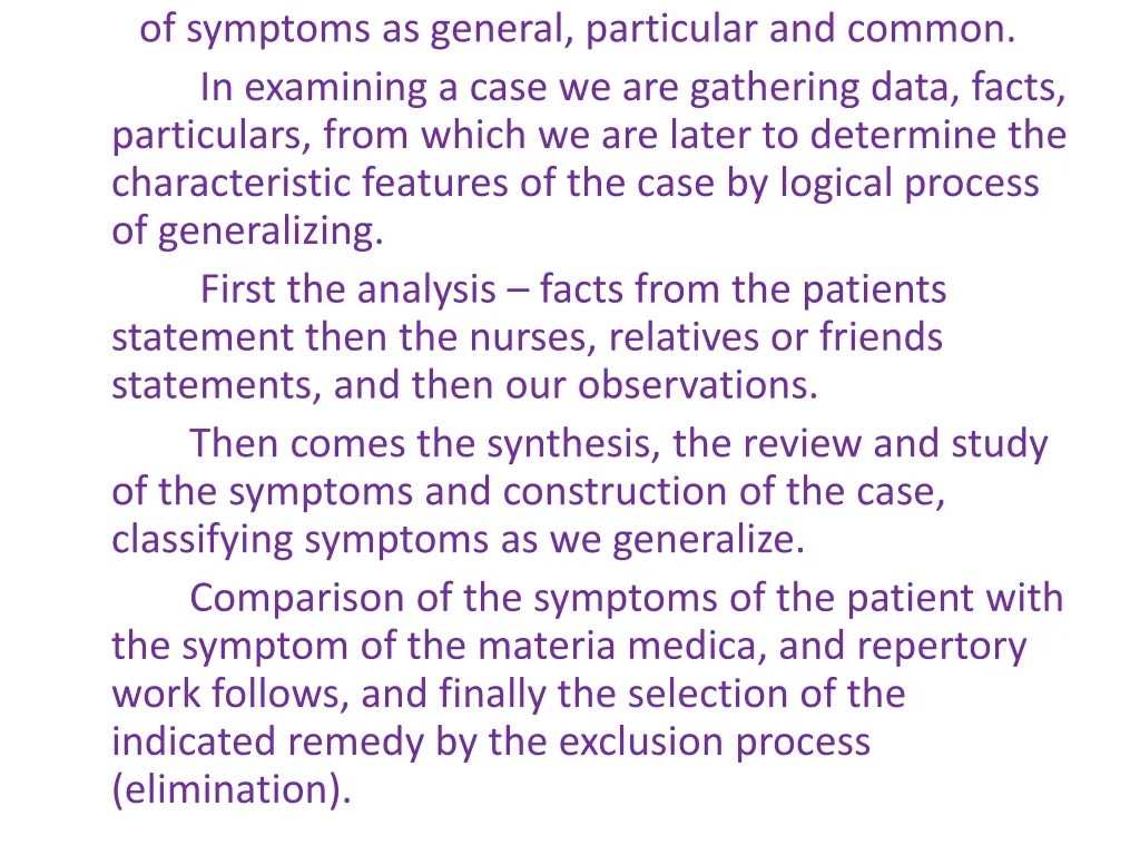 of symptoms as general particular and common