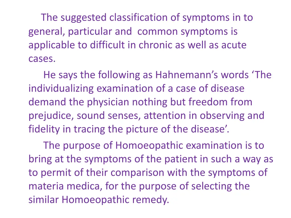 the suggested classification of symptoms