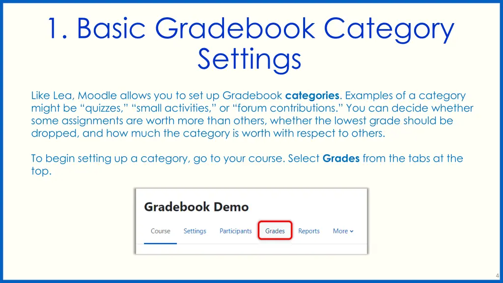 1 basic gradebook category settings