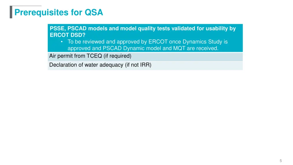 prerequisites for qsa 1