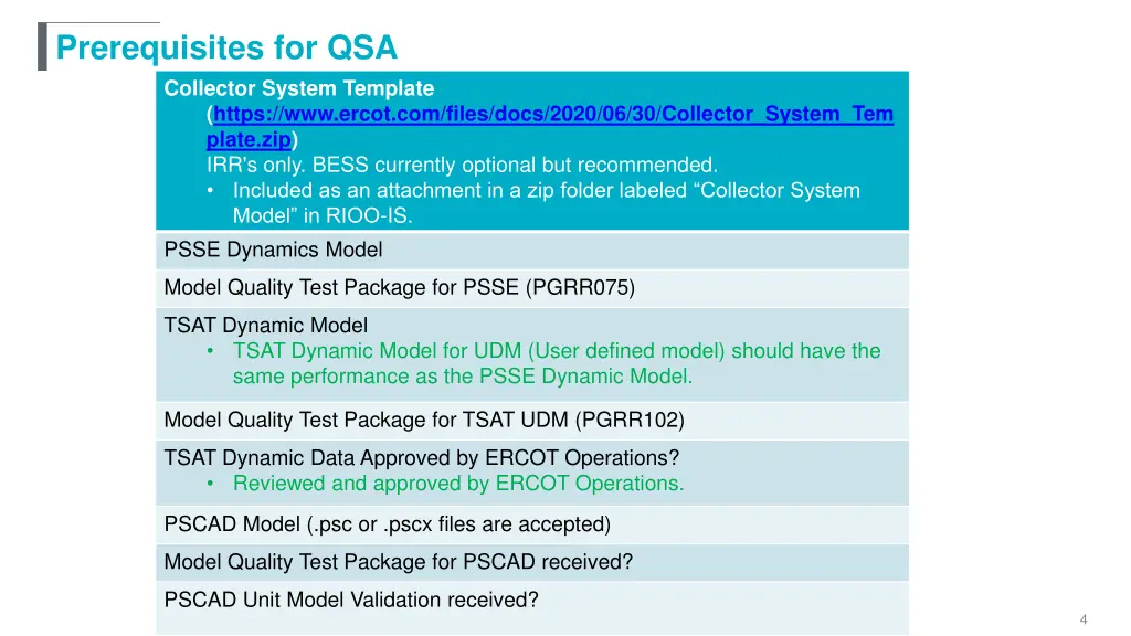 prerequisites for qsa collector system template