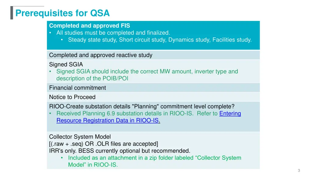 prerequisites for qsa