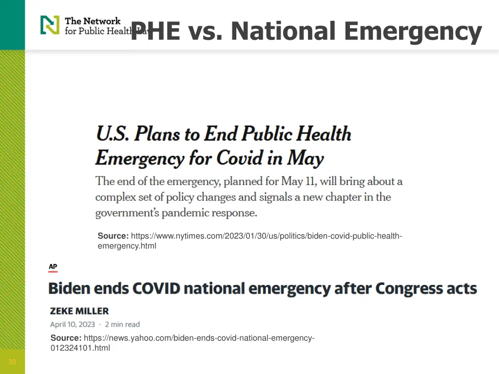 phe vs national emergency