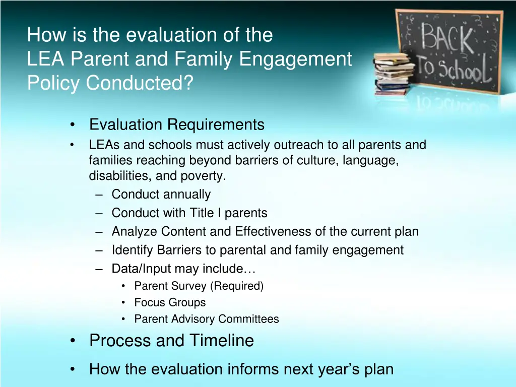 how is the evaluation of the lea parent