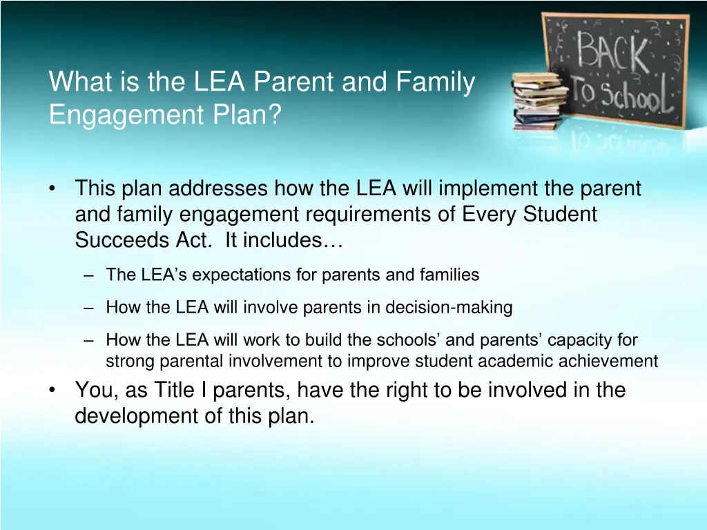 what is the lea parent and family engagement plan