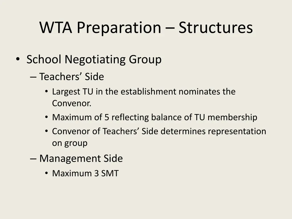 wta preparation structures