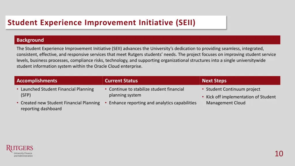 student experience improvement initiative seii
